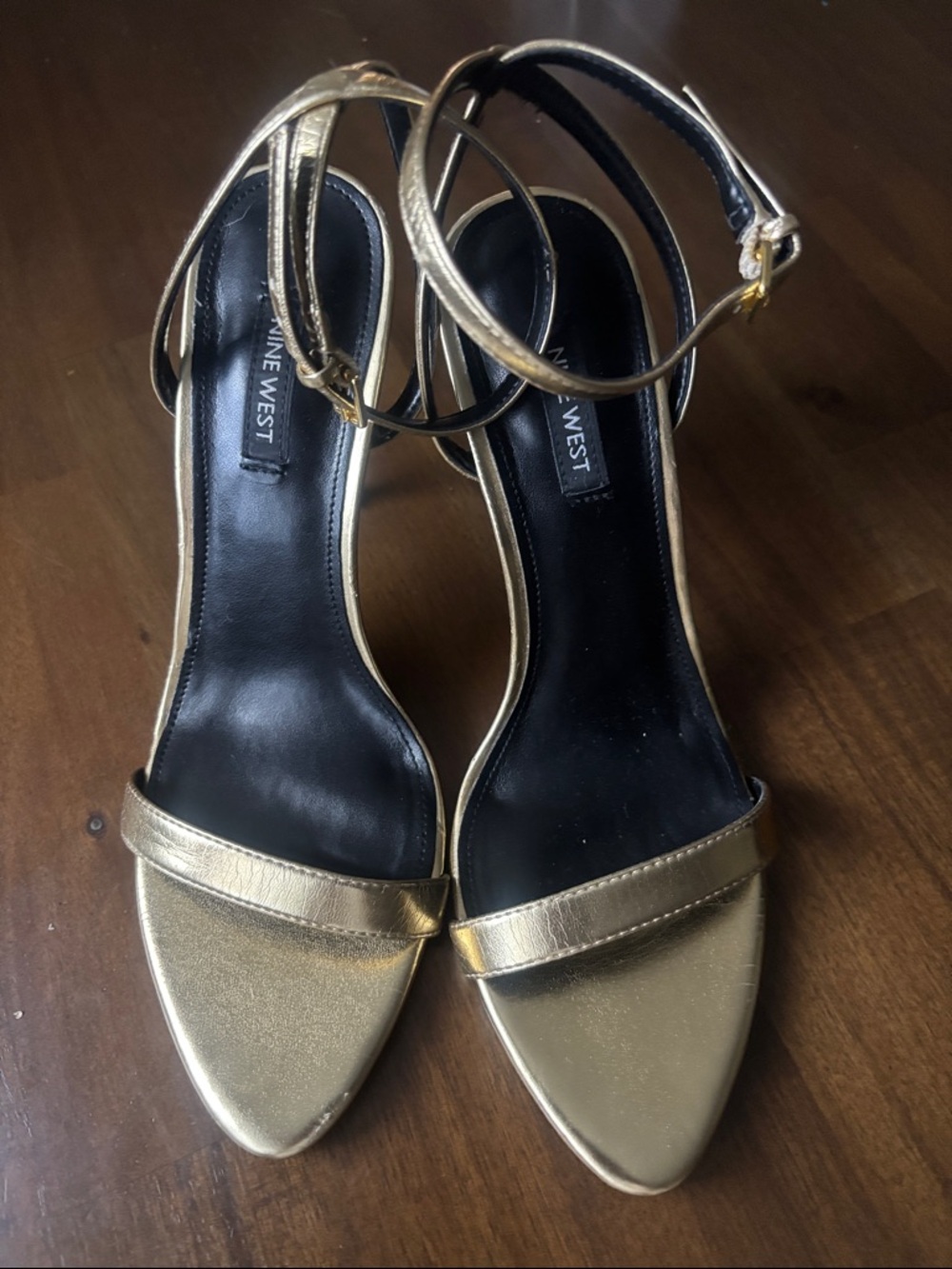 Nine West Metallic Gold Ankle-Strap Heels